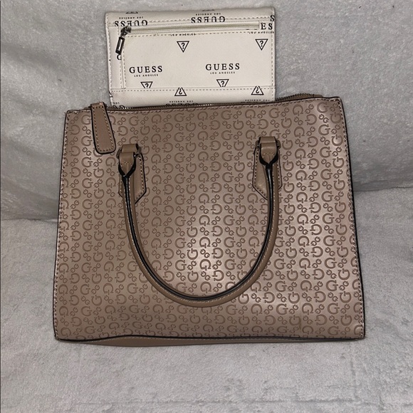 Guess Brown and Cream Logo Satchel - Picture 3 of 7